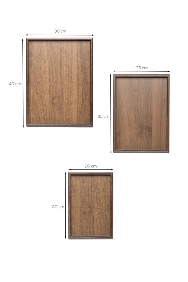 Porsima 130105044 Ahşap Tepsi 3lü Set Çay Kahve Bambu Sunumu Tepsi Seti