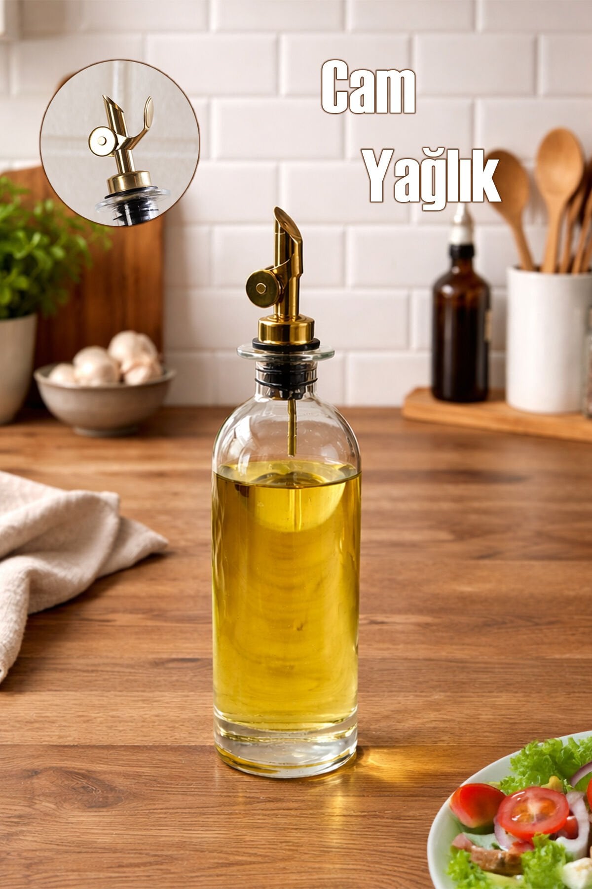 Porsima 3890 Gold Sızdırmaz Kapaklı Cam Yağlık Sirkelik Yağdanlık 500 ml