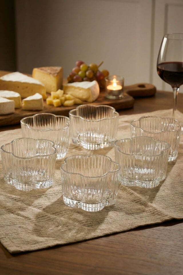 Porsima RYG7061 Flower 6lı Cam Kase Puding Tatlı Ve Dondurma Kasesi Kahvaltılık Kase Seti Çerez Kasesi 6x7,5Cm