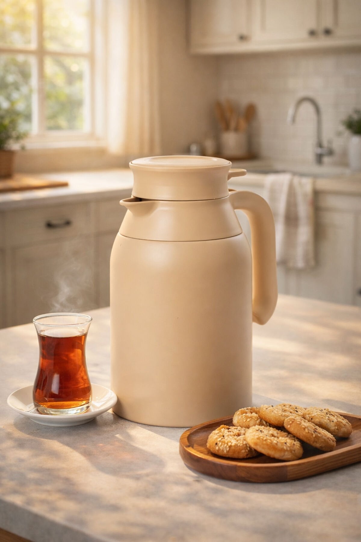 Porsima 2089 2 Litre Çift Kat Paslanmaz Çelik Termos Çay Termosu Su Termosu Krem