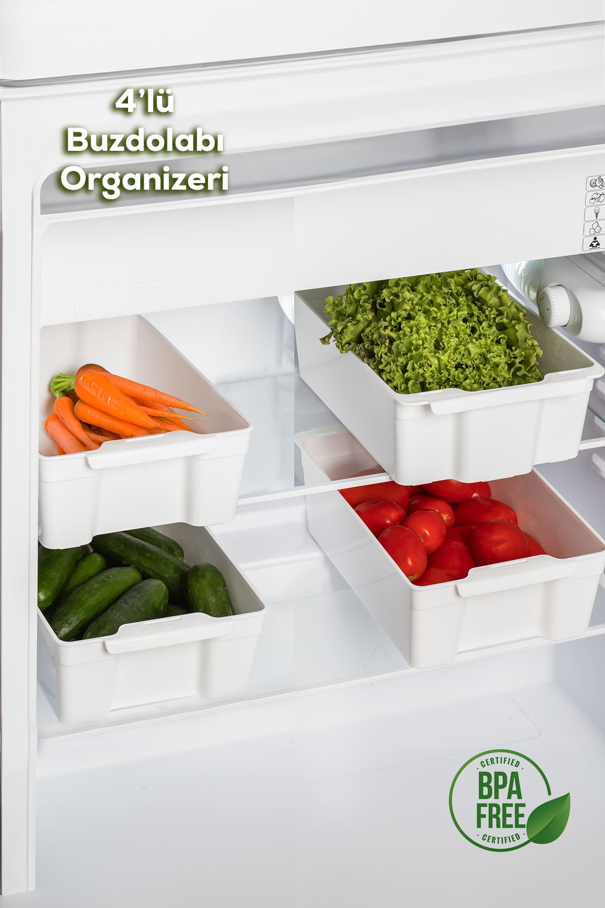 Porsima 229 Çok Amaçlı Buzdolabı Düzenleyici Dolap içi Organizer 4'lü Buzdolabı Sepeti Beyaz