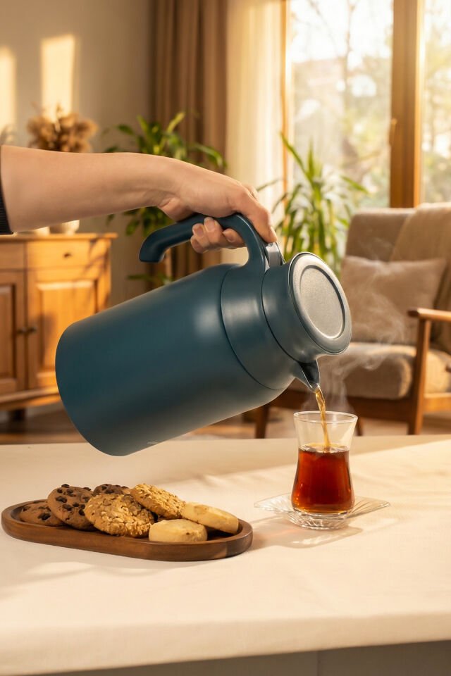 Porsima 2089-1 2 Litre Çift Kat Paslanmaz Çelik Termos Çay Termosu Su Termosu Mavi