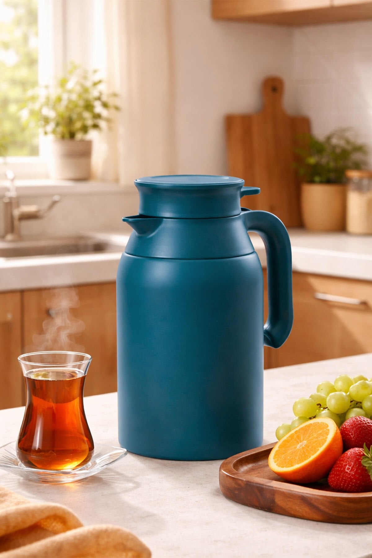 Porsima 2089-1 2 Litre Çift Kat Paslanmaz Çelik Termos Çay Termosu Su Termosu Mavi