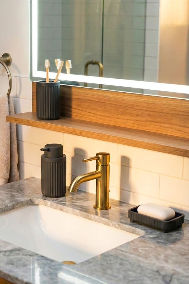 Porsima 3088 Glev Gri 5 Parça Banyo Seti - Çöp Kovası, Sabunluk, Diş Fırçalığı ve Silikon Wc Fırçası