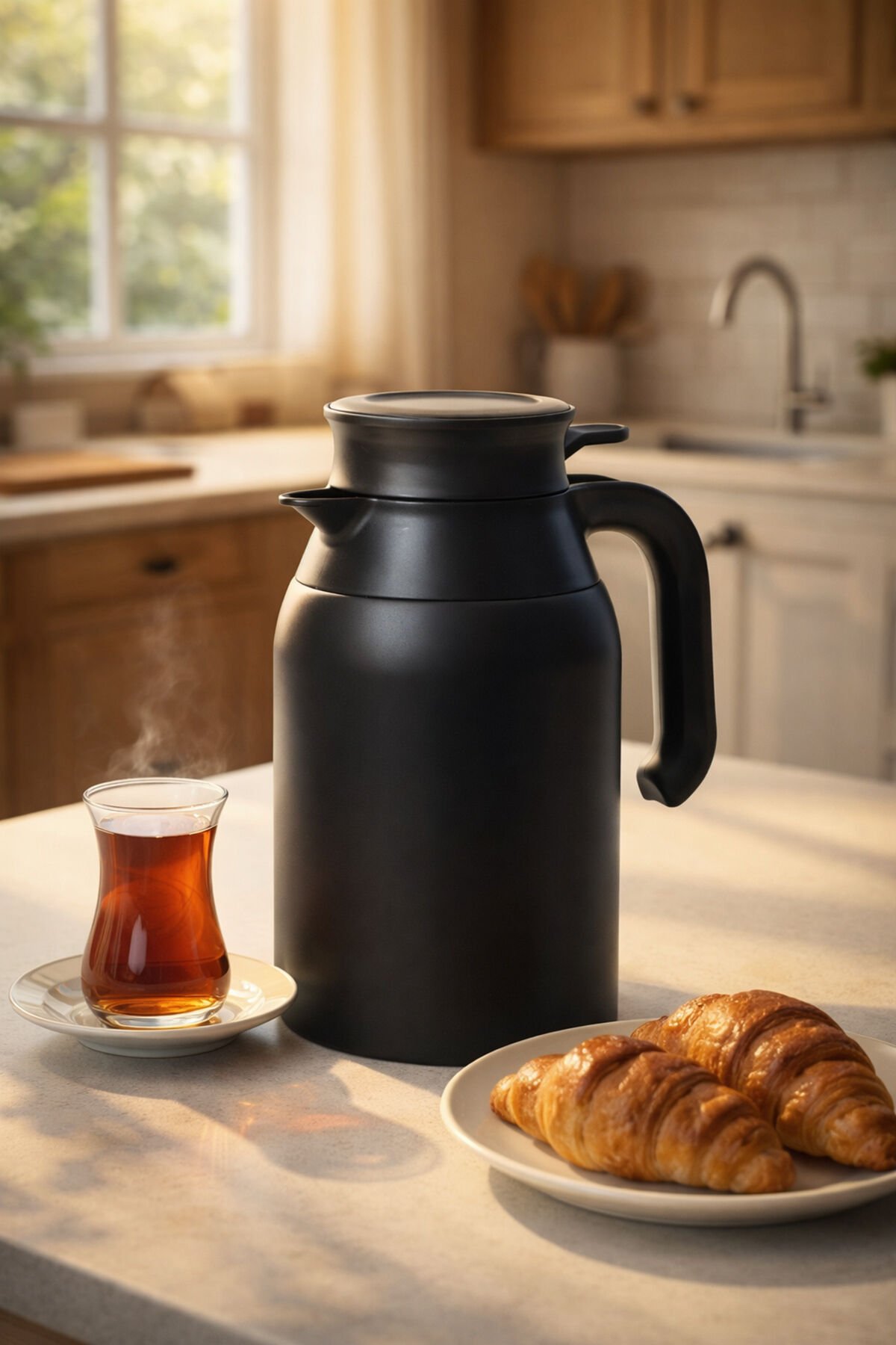 Porsima 2089-2 2 Litre Çift Kat Paslanmaz Çelik Termos Çay Termosu Su Termosu Siyah