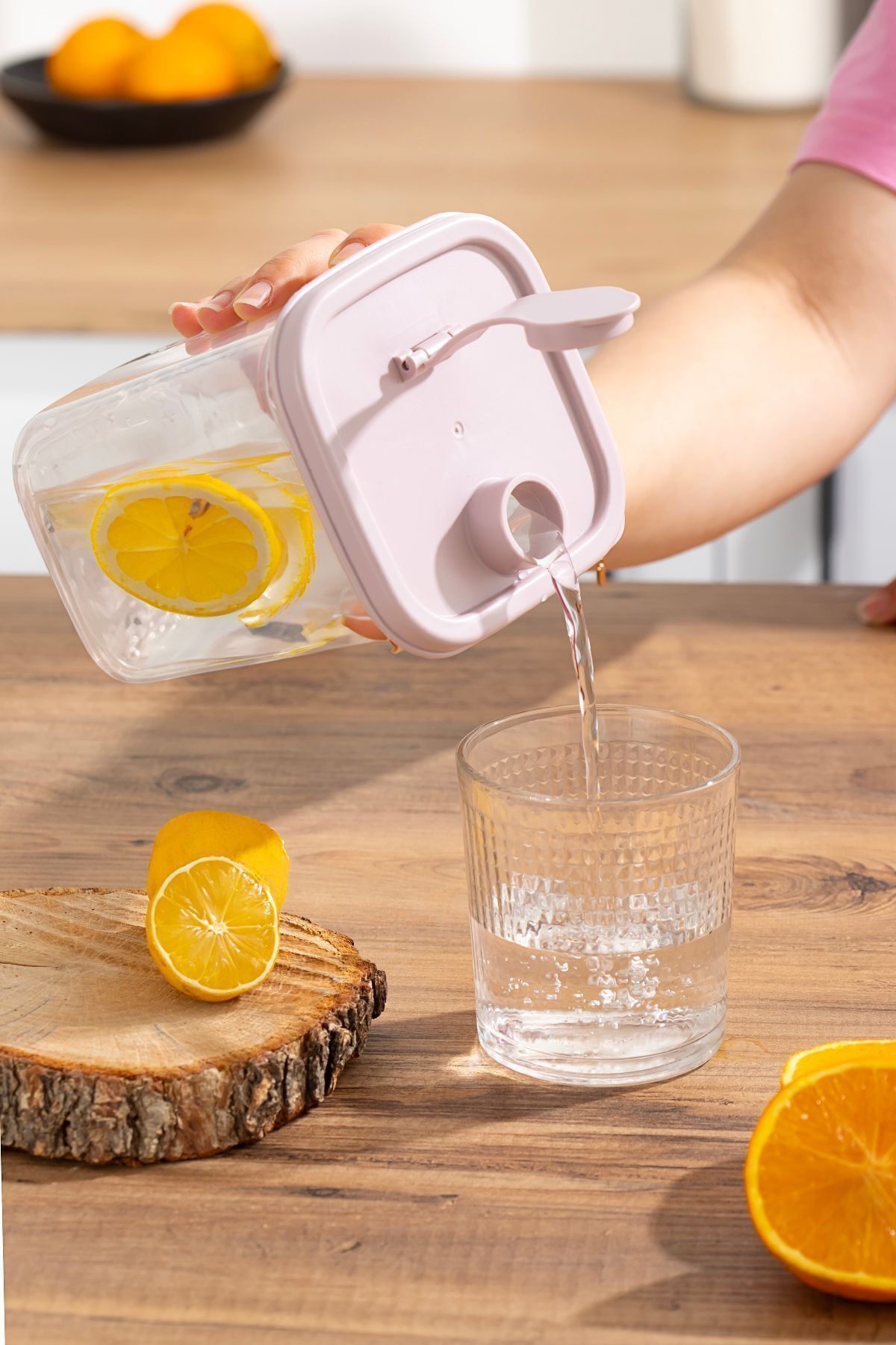 Porsima 06-1108 Sızdırmaz Kapaklı Detoks Sürahi-matara & Limonluk -şerbetlik -şeffaf 1 L-PEMBE