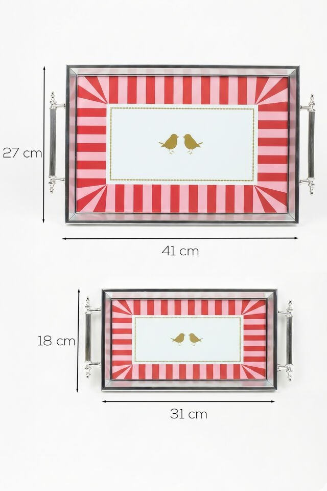 Porsima 4387 2'li Dekoratif Dikdörtgen Servis Tepsi Seti - Çay ve Kahve Kahvaltılık Sunum Tepsisi