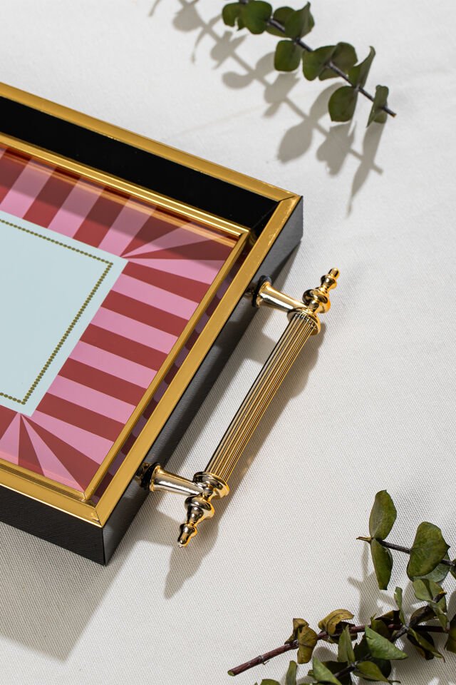 Porsima 4388 2'li Dekoratif Dikdörtgen Servis Tepsi Seti - Çay ve Kahve Kahvaltılık Sunum Tepsisi