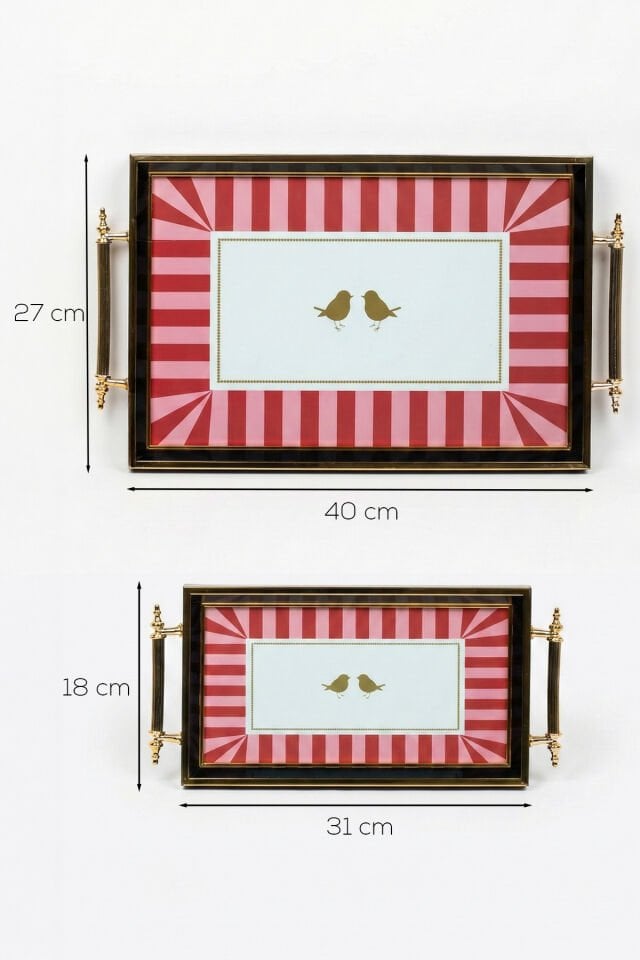 Porsima 4388 2'li Dekoratif Dikdörtgen Servis Tepsi Seti - Çay ve Kahve Kahvaltılık Sunum Tepsisi