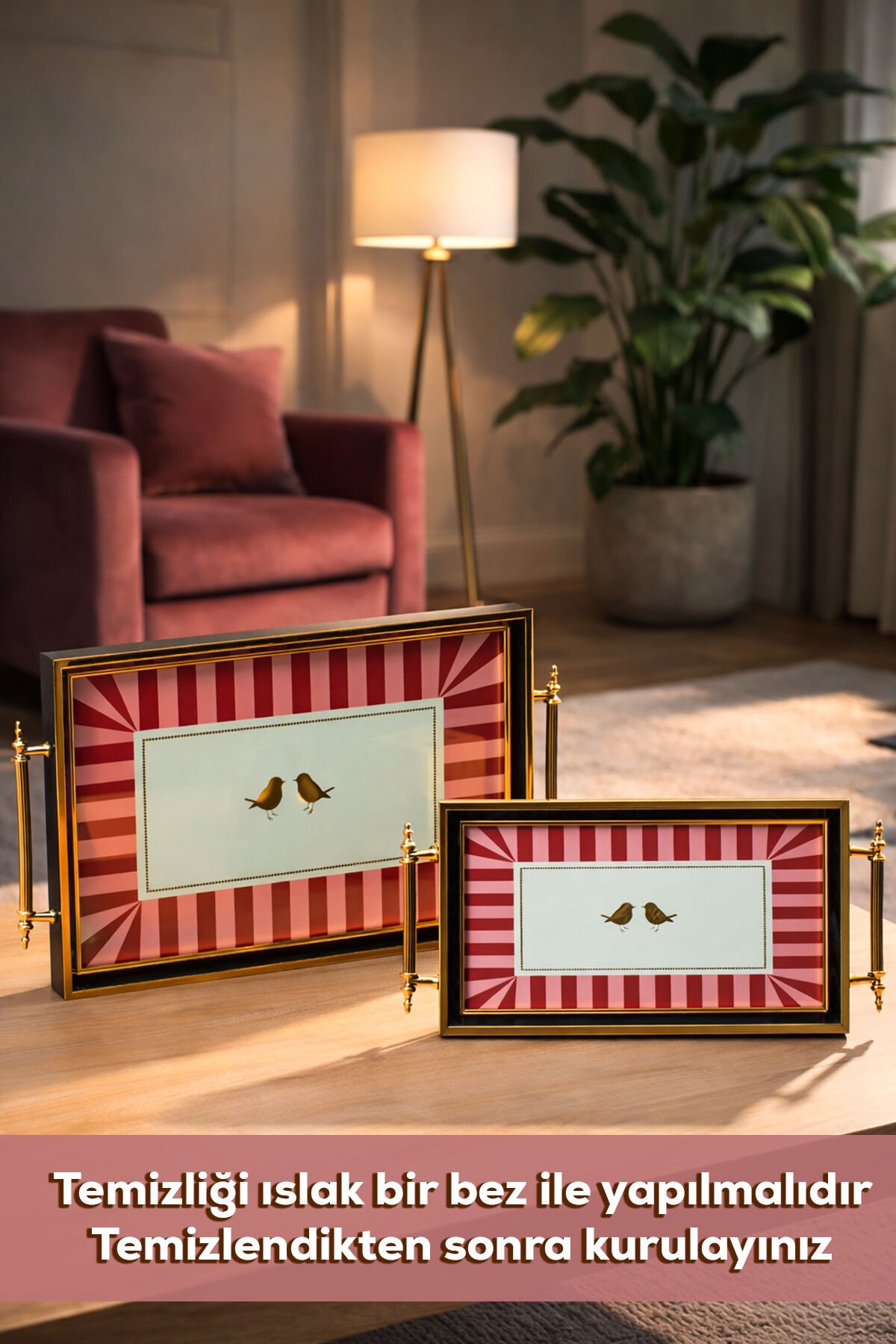 Porsima 4388 2'li Dekoratif Dikdörtgen Servis Tepsi Seti - Çay ve Kahve Kahvaltılık Sunum Tepsisi