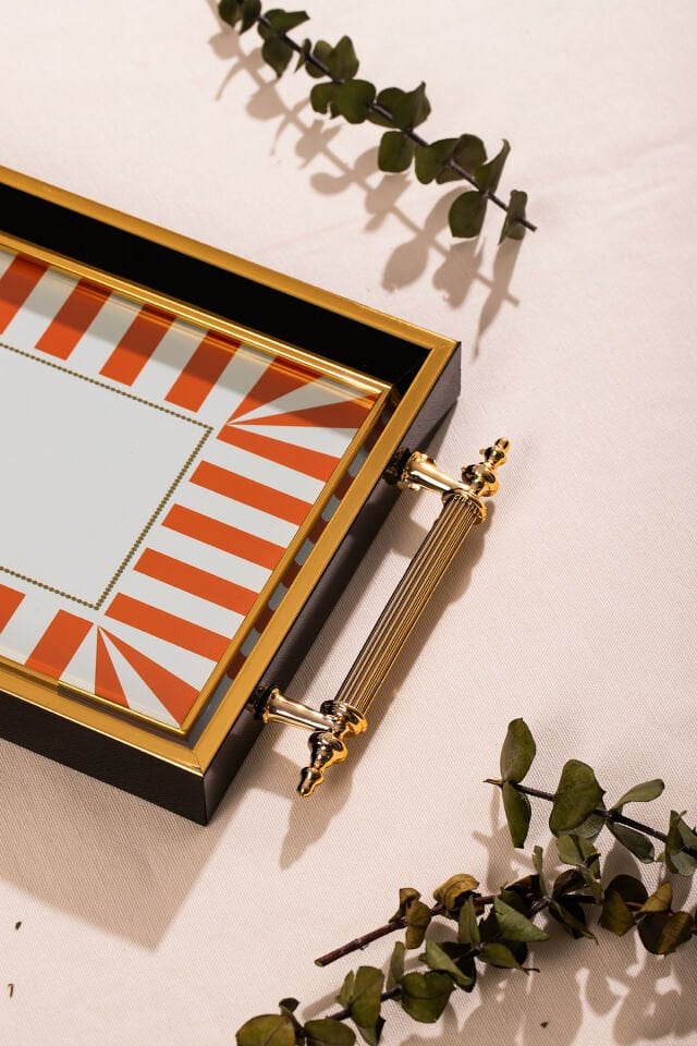 Porsima 4389 2'li Dekoratif Dikdörtgen Servis Tepsi Seti - Çay ve Kahve Kahvaltılık Sunum Tepsisi