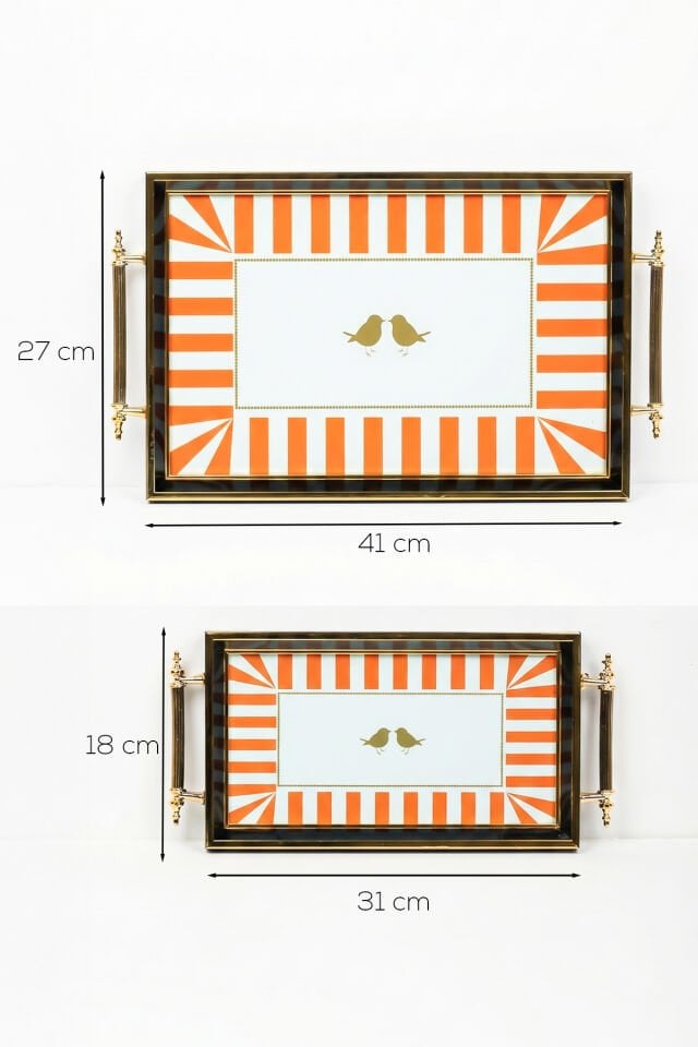 Porsima 4389 2'li Dekoratif Dikdörtgen Servis Tepsi Seti - Çay ve Kahve Kahvaltılık Sunum Tepsisi