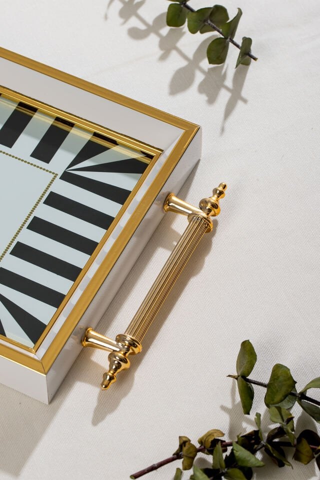 Porsima 4390 2'li Dekoratif Dikdörtgen Servis Tepsi Seti - Çay ve Kahve Kahvaltılık Sunum Tepsisi