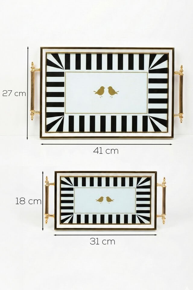 Porsima 4390 2'li Dekoratif Dikdörtgen Servis Tepsi Seti - Çay ve Kahve Kahvaltılık Sunum Tepsisi