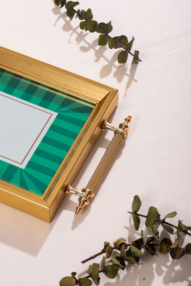 Porsima 4391 2'li Dekoratif Dikdörtgen Servis Tepsi Seti - Çay ve Kahve Kahvaltılık Sunum Tepsisi