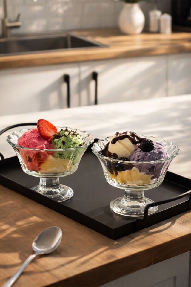 Porsima RYG3005 Manolya 6lı Ayaklı Cam Kase Puding Tatlı Ve Dondurma Kasesi Lokumluk Şekerlik Kase Seti Çerez Kasesi 6,5x8,5Cm