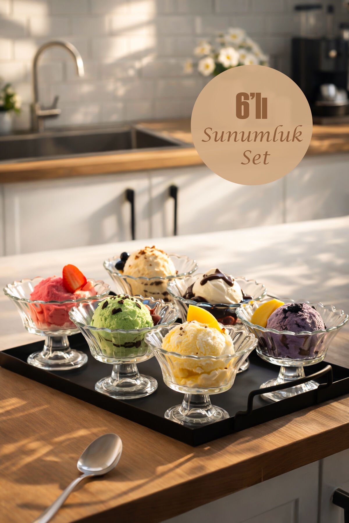 Porsima RYG3005 Manolya 6lı Ayaklı Cam Kase Puding Tatlı Ve Dondurma Kasesi Lokumluk Şekerlik Kase Seti Çerez Kasesi 6,5x8,5Cm