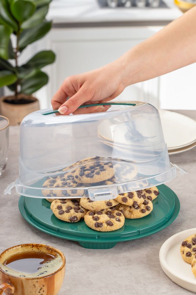 Porsima 1093 Yuvarlak Kek Pasta Börek Saklama Kabı - Kilitli Kapaklı Taşıma Fanusu 25 cm