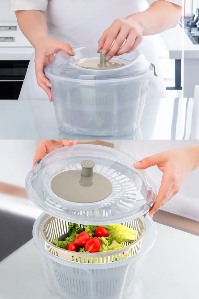 Porsima G-25 Gondol Vega Pratik Salata Kurutucu - Meyve Sebze Yeşillik Yıkama Kurutma Kabı Cappuccino