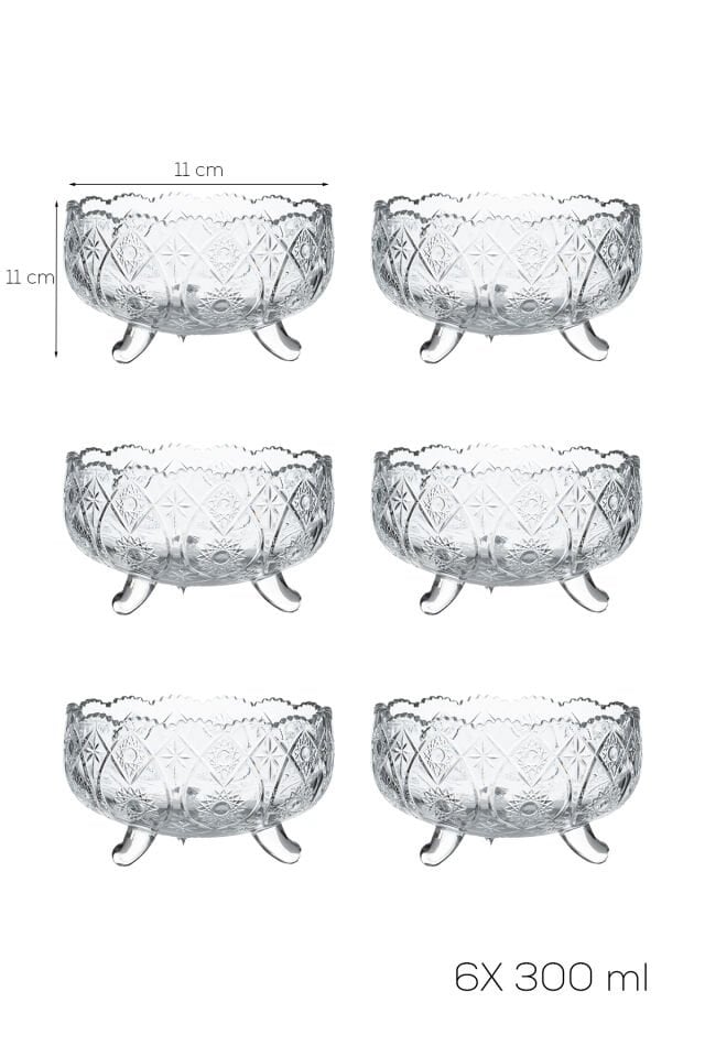 Porsima RYGX074-2 Dream Bowl 6lı Ayaklı Cam Kase Puding Tatlı Ve Dondurma Kasesi Lokumluk Şekerlik Kase Seti Çerez Kasesi 11x11Cm