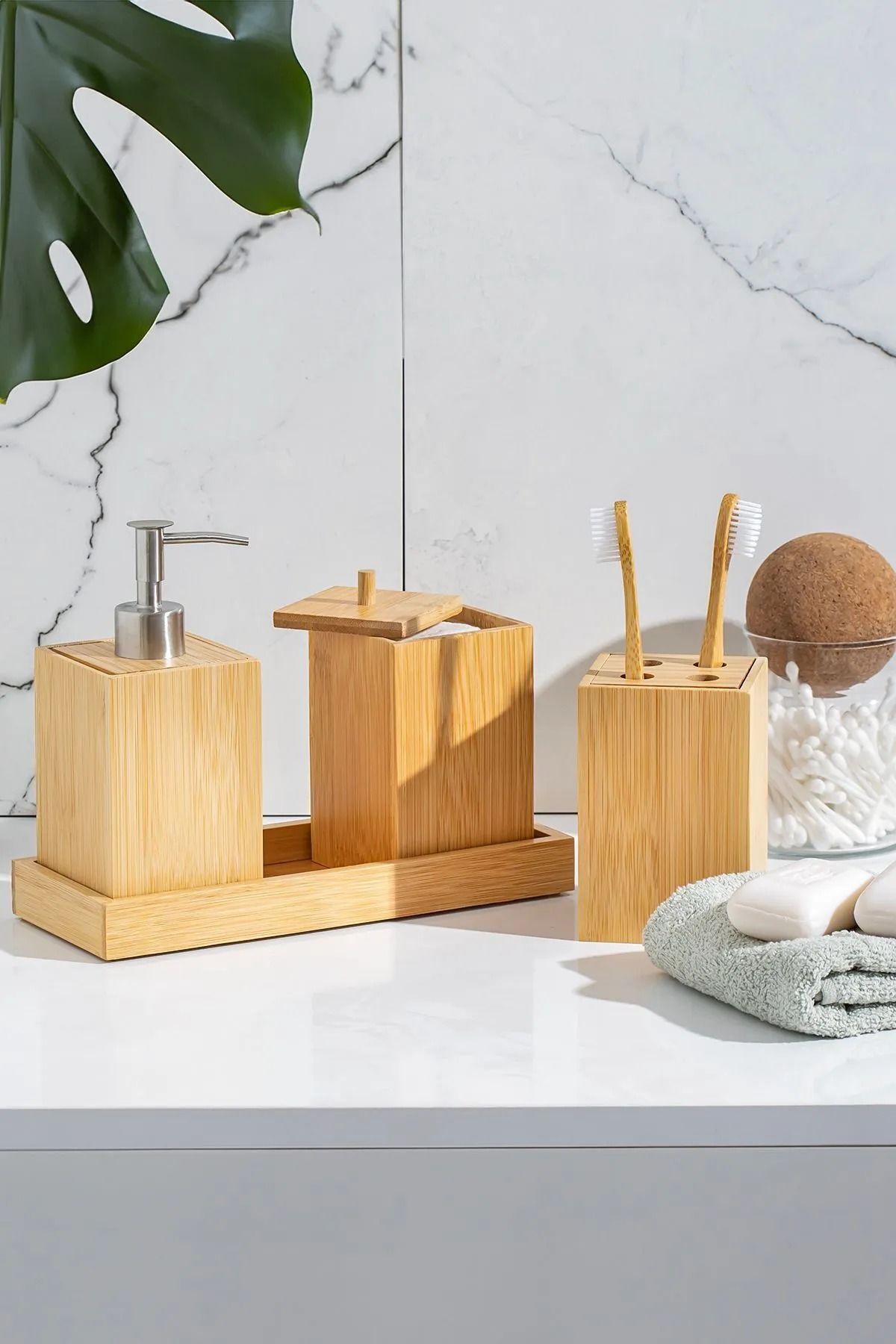 Porsima 76144 Standlı 3'lü Bambu Banyo Seti