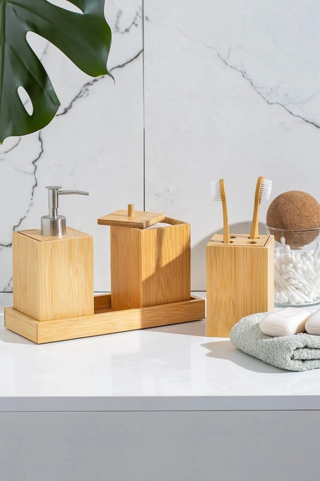 Porsima 76144 Standlı 3'lü Bambu Banyo Seti
