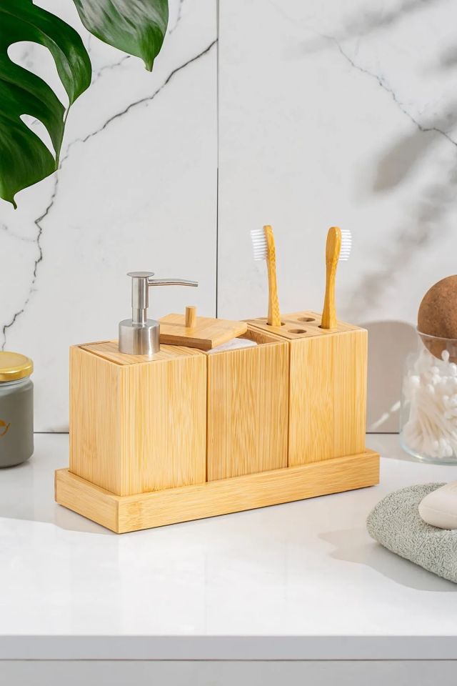 Porsima 76144 Standlı 3'lü Bambu Banyo Seti