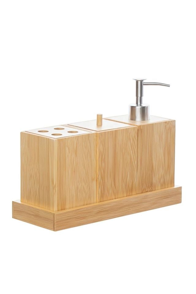 Porsima 76144 Standlı 3'lü Bambu Banyo Seti