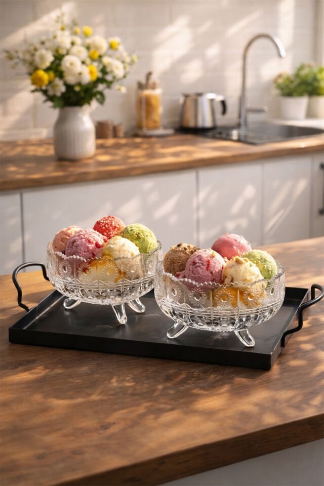 Porsima RYGX074-1 Dream Bowl 6lı Ayaklı Cam Kase Puding Tatlı Ve Dondurma Kasesi Lokumluk Şekerlik Kase Seti Çerez Kasesi 11x11Cm