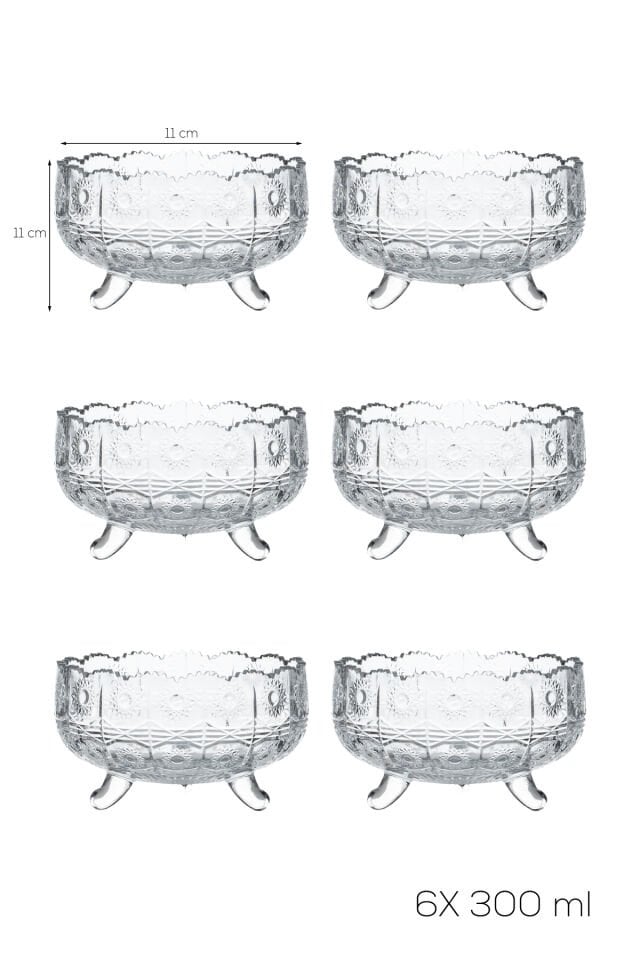 Porsima RYGX074-1 Dream Bowl 6lı Ayaklı Cam Kase Puding Tatlı Ve Dondurma Kasesi Lokumluk Şekerlik Kase Seti Çerez Kasesi 11x11Cm