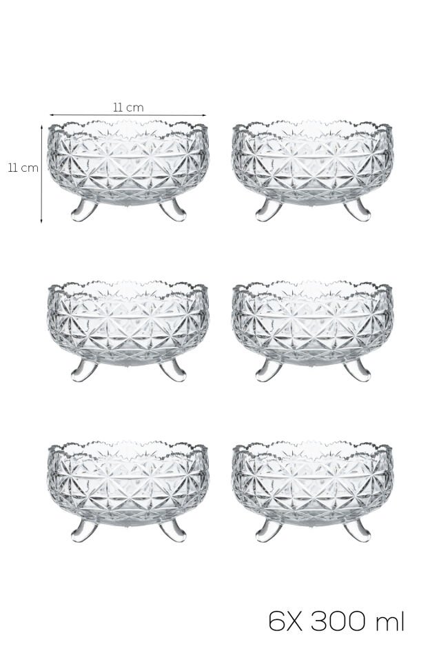 Porsima RYGX074 Dream Bowl 6lı Ayaklı Cam Kase Puding Tatlı Ve Dondurma Kasesi Lokumluk Şekerlik Kase Seti Çerez Kasesi 11x11Cm