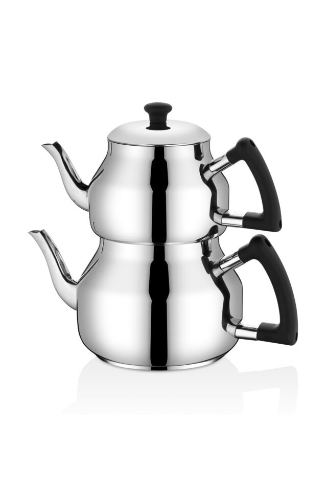 Özkent K-316 Marmaris Mega Çaydanlık Takımı - Bakalit Kulplu Paslanmaz Çelik Çaydanlık Seti Siyah