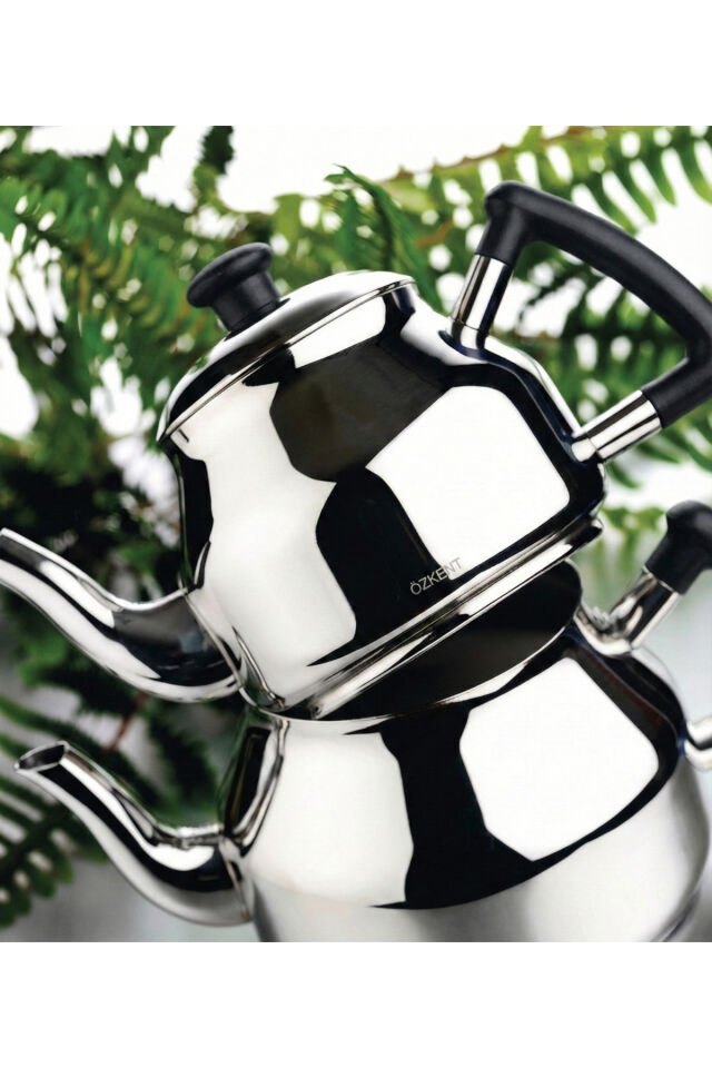 Özkent K-316 Marmaris Mega Çaydanlık Takımı - Bakalit Kulplu Paslanmaz Çelik Çaydanlık Seti Siyah