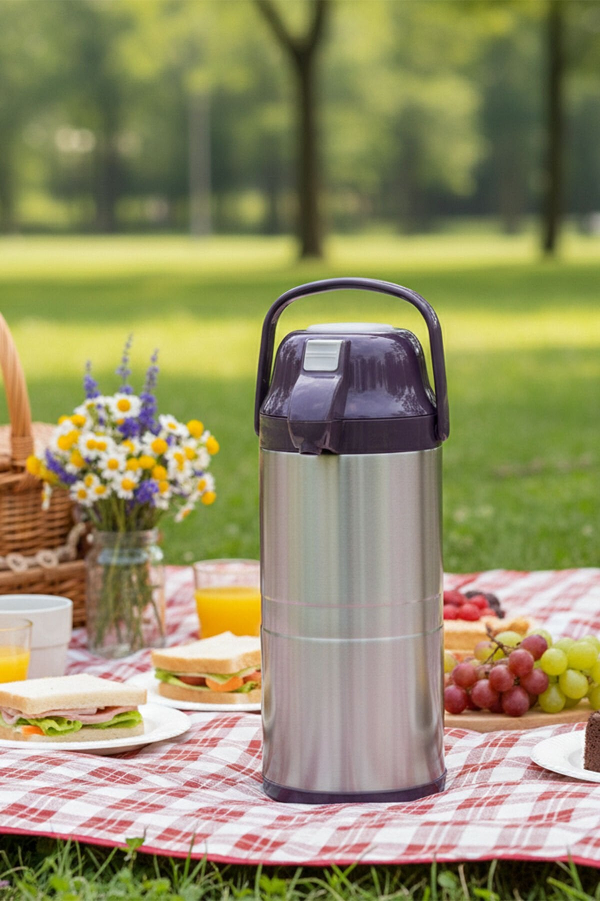 Porsima 2009-2 Çift Kat Paslanmaz Çelik Termos Çay Termosu Su Termosu Mor 4,5lt