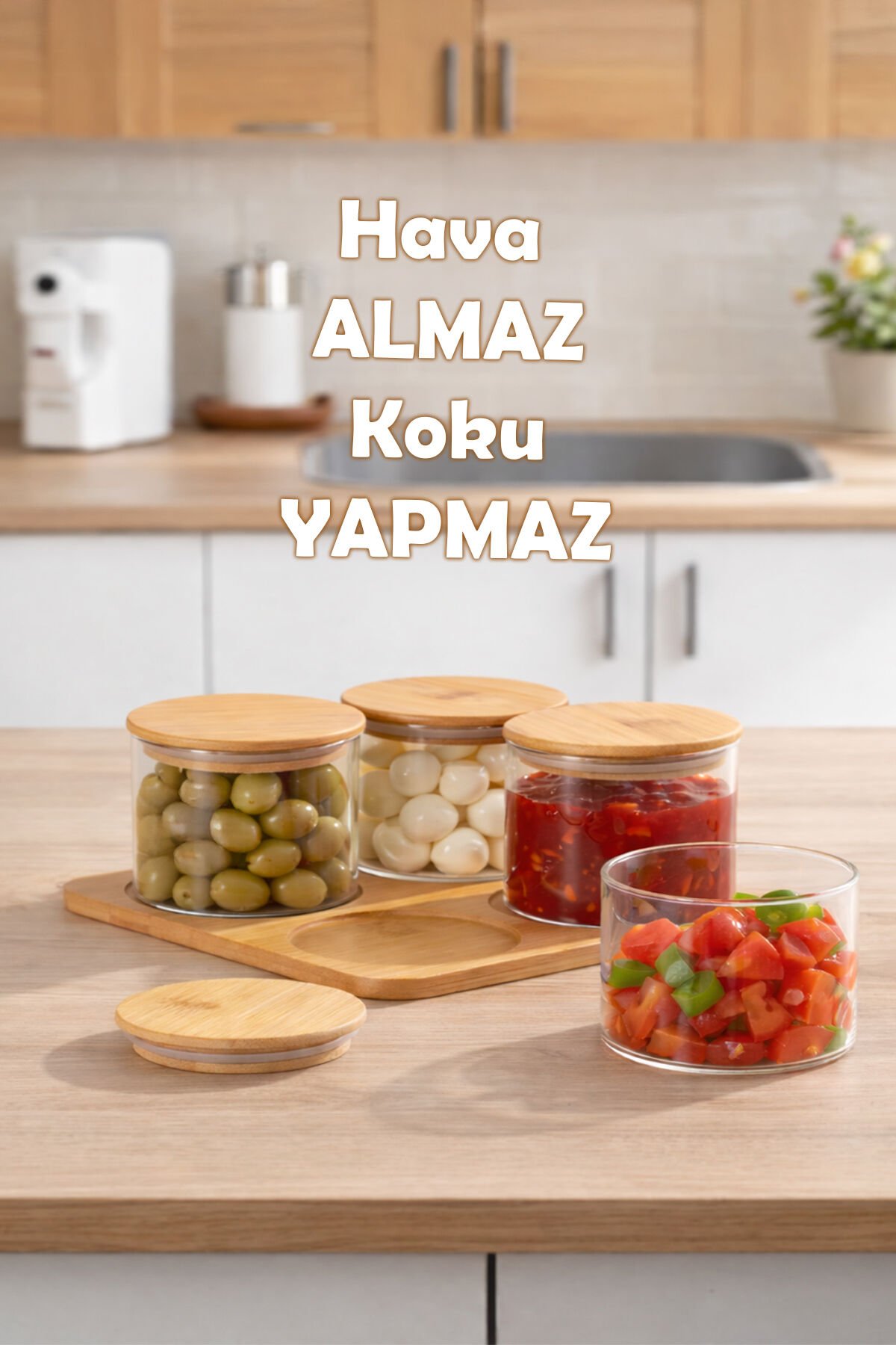 Porsima Hf009006 Yuvarlak 4lü Hava Geçirmez Bambu Standlı Cam Kahvaltılık Seti Bambu Kapaklı Saklama Kabı 250ml Şeffaf