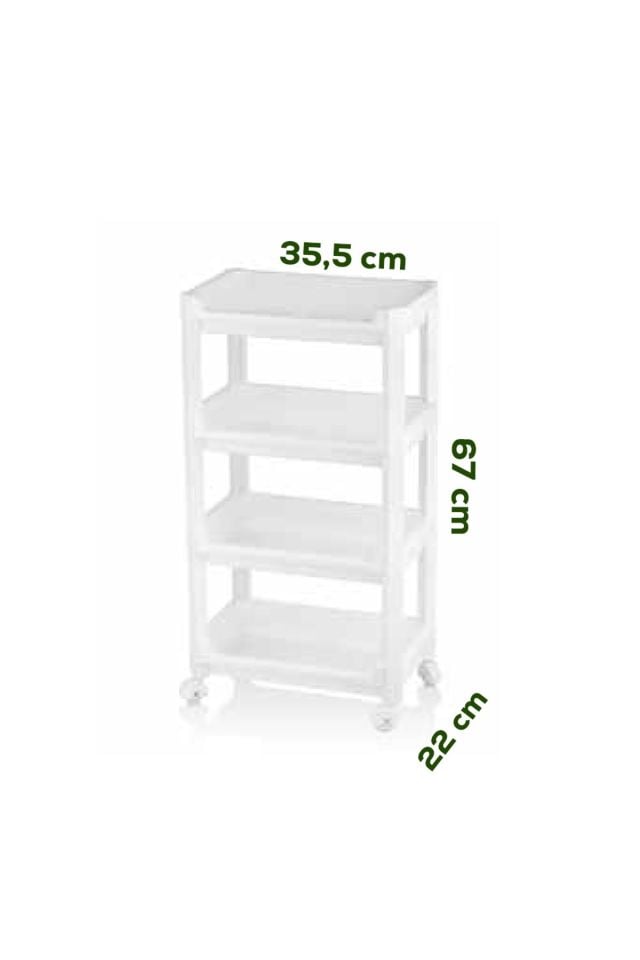 Porsima RAFTY-74-1 Tekerlekli 4 Katlı Düzenleyici- Banyo Mutfak Organizer Raf-Beyaz