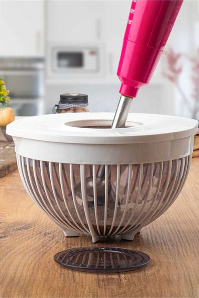 Porsima 3132 Linea 2 li Çok Amaçlı Kapaklı Karıştırma Mikser Kabı Pirinç Süzgeci - Beyaz