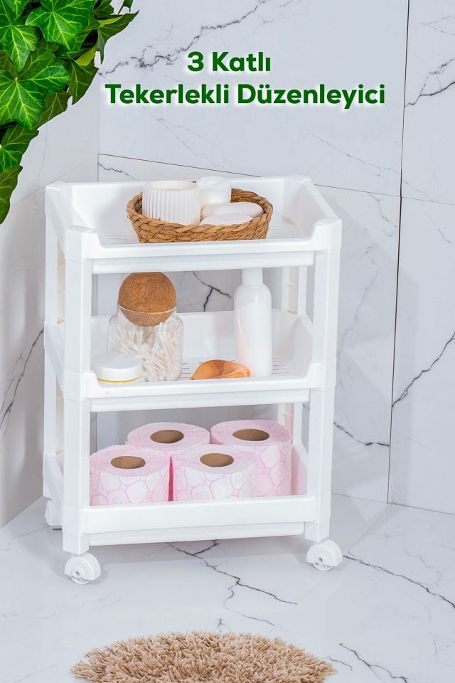 Porsima RAFTY-73-1 Tekerlekli 4 Katlı Düzenleyici- Banyo Mutfak Organizer Raf- Beyaz