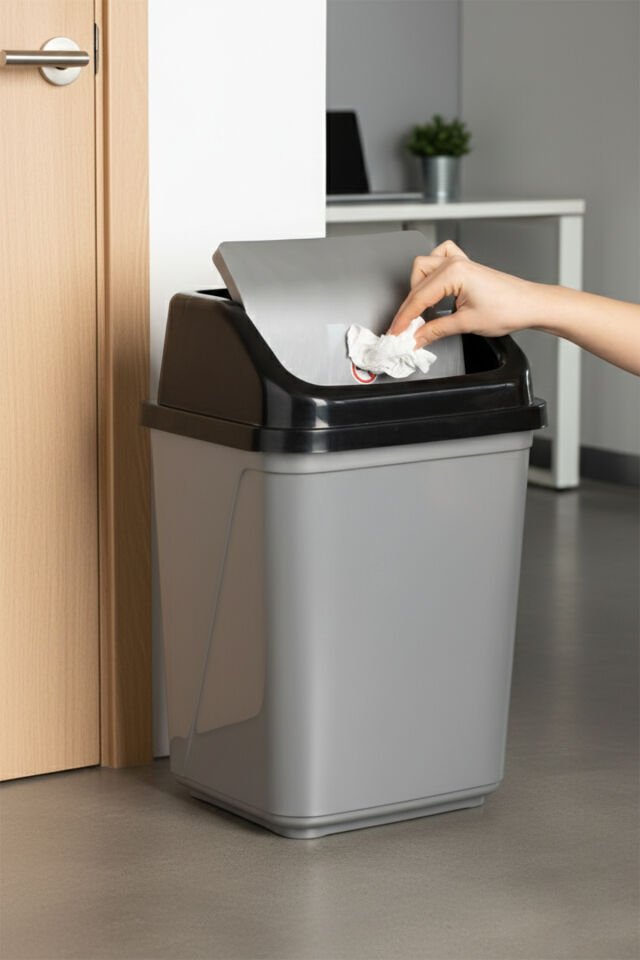 Porsima 0099 Kapaklı Gri-Siyah Çöp Kutusu - Favori Banyo ve Mutfak Çöp Kovası 20lt