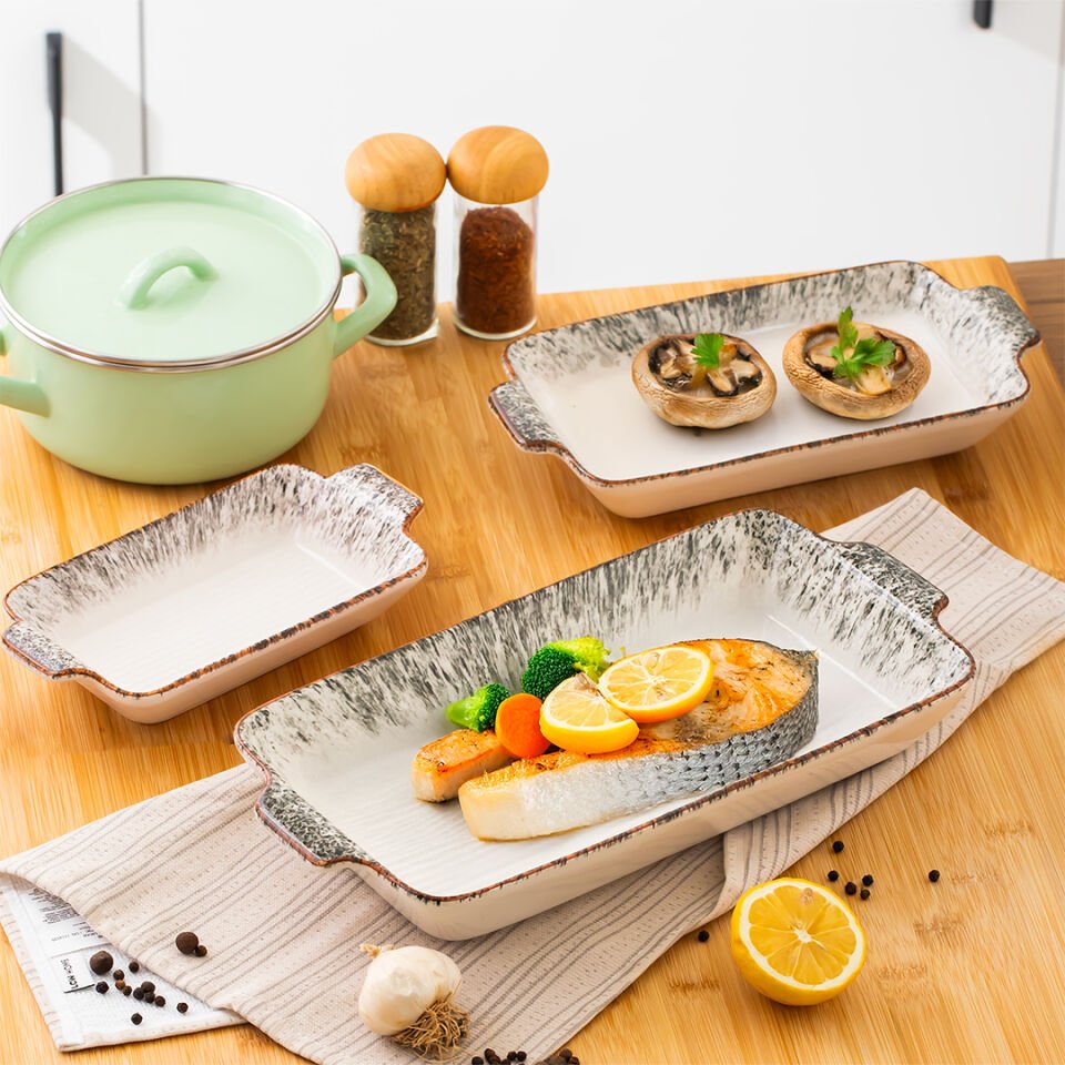 Porsima 083 Dikdörtgen 3'lü Porselen Fırın Kabı Servis Tabağı Siy Siyah