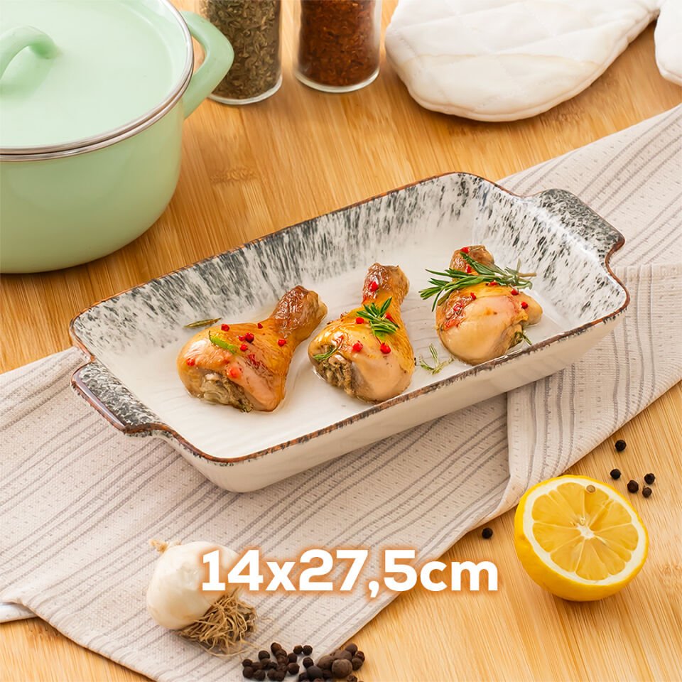 Porsima 083 Dikdörtgen 3'lü Porselen Fırın Kabı Servis Tabağı Siy Siyah