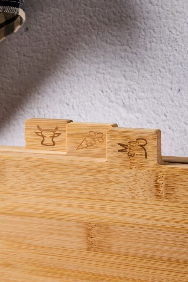 16668 Piero Bambu 3lü Standlı Kesme Tahtası Seti Kesim Panosu Ahşap Kesme Tahtası 32cm