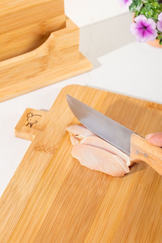 16668 Piero Bambu 3lü Standlı Kesme Tahtası Seti Kesim Panosu Ahşap Kesme Tahtası 32cm