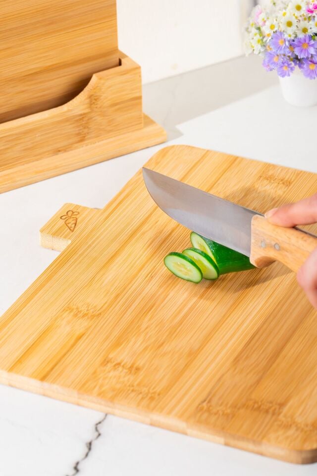 16668 Piero Bambu 3lü Standlı Kesme Tahtası Seti Kesim Panosu Ahşap Kesme Tahtası 32cm