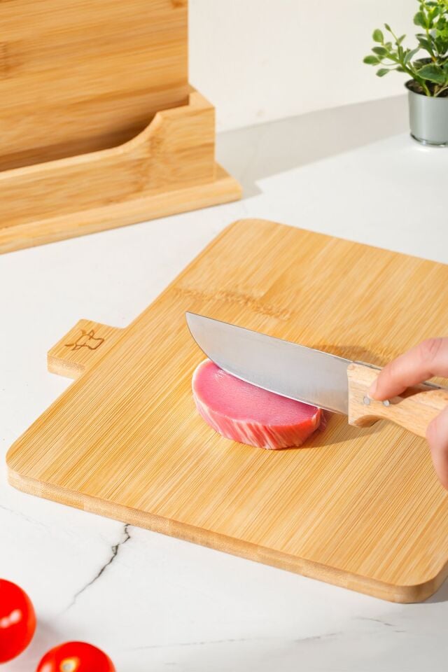 16668 Piero Bambu 3lü Standlı Kesme Tahtası Seti Kesim Panosu Ahşap Kesme Tahtası 32cm