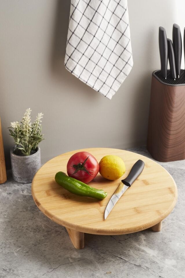 Porsima 15768 Soho32 Standlı Bambu Doğrama Tahtası Ayaklı 32 Cm