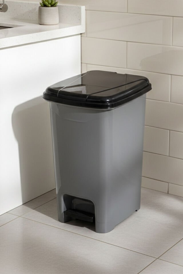 Porsima 0131 Pedallı Metalize Banyo Mutfak Çöp Kovası Siyah Kapaklı Slim Pedallı Çöp Kovası 25 Litre
