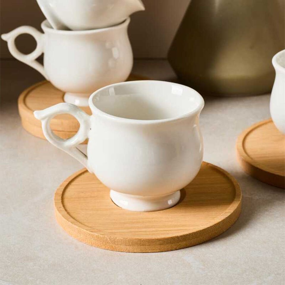 Perotti 16007 Muna Bambu Tabaklı 12 Parça Porselen Kahve Fincanı