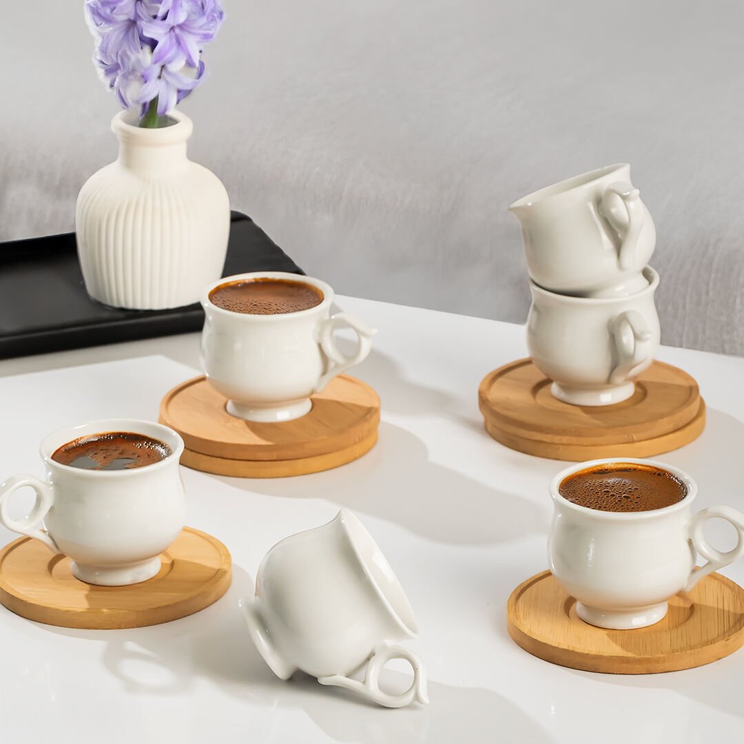 Perotti 16007 Muna Bambu Tabaklı 12 Parça Porselen Kahve Fincanı