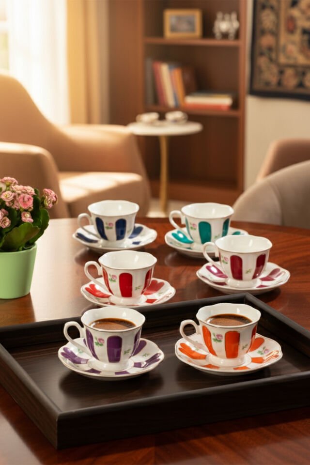 Perotti 16861 Beyoğlu 6 Kişilik Porselen Kahve Fincan Takımı 90ml Çok Renkli